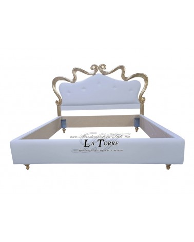 Barockes Doppelbett mit Stauraum in Samt oder weißem Öko-Leder mit goldenem Rahmen, Mary