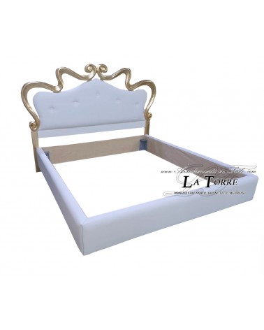 Barockes Doppelbett mit Stauraum in Samt oder weißem Öko-Leder mit goldenem Rahmen, Mary