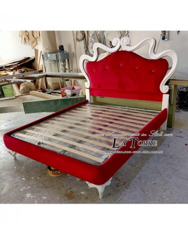 Letto Matrimoniale King size contenitore Barocco velluto o ecopelle rossa struttura bianca Mary