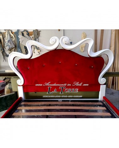 Letto Matrimoniale King size contenitore Barocco velluto o ecopelle rossa struttura bianca Mary
