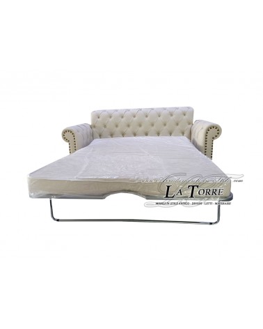 3-seater sofa bed base and baroque tufted mattress in velvet or ivory eco-leather buttons AZ10