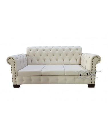 3-Sitzer-Sofa mit moderner Capitonné-Matratze, Samt oder elfenbeinfarbenem Öko-Leder, Knöpfe in jeder Farbe AZ10