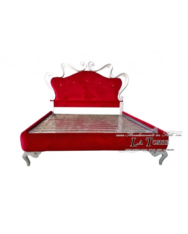 Barockes Queensize-Bett mit Stauraum, roter Samt oder Kunstleder, weißes Gestell, Mary