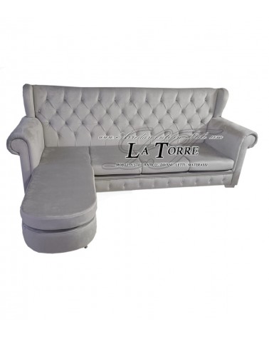 4-Sitzer-Sofa mit Gestell und Matratze, moderne Halbinselform, Samt oder Swarovski-Öko-Leder, jede Farbe AZ42