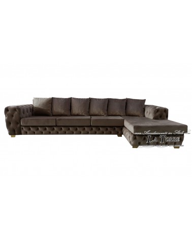 Modernes 4-Sitzer-Sofa mit Halbinsel, wahlweise mit oder ohne Matratzenuntergestell, aus Öko-Leder oder taubengrauem Samt, in