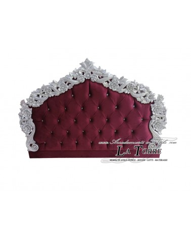 Testiera Testata Letto King Size Matrimoniale Barocco ecopelle o Tessuto Swarovski legno argento qualsiasi colore Pilissena