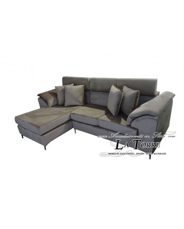 4-Sitzer-Sofa mit Gestell und Matratze, moderne Halbinselform, Samt oder Swarovski-Öko-Leder, jede Farbe AZ50