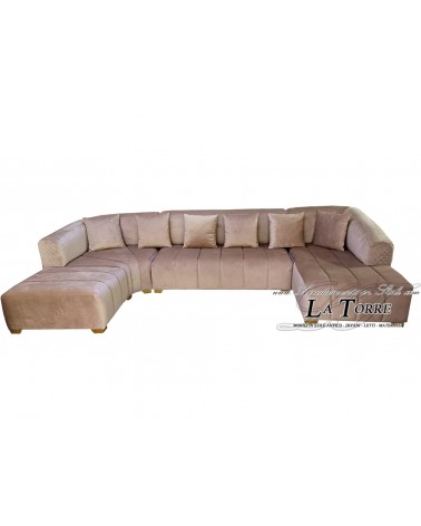 Modernes 3-Sitzer-Sofa mit doppelter Halbinselform, mit oder ohne Untergestell, Matratze, Kunstleder oder Samt, puderrosa, jede