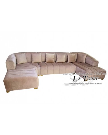Modernes 3-Sitzer-Sofa mit doppelter Halbinselform, mit oder ohne Untergestell, Matratze, Kunstleder oder Samt, puderrosa, jede