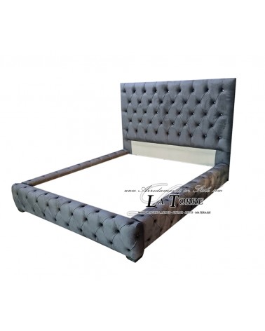 Modern container double bed in Seneca gray eco-leather velvet