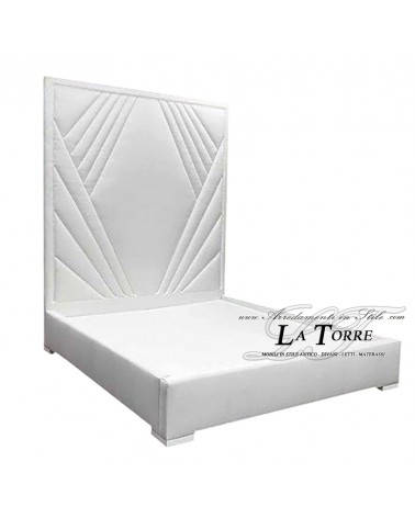 Doppelbett mit Stauraum, moderner Samtbezug aus Öko-Leder, weiß, jede Farbe, rautenförmig