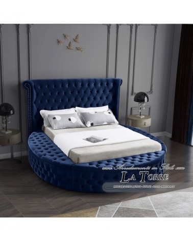 Kingsize-Doppelbett mit rundem Stauraum, modern, aus Samt oder Kunstleder in jeder Farbe, luxuriös