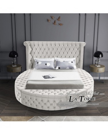 Kingsize-Doppelbett mit rundem Stauraum, modern, aus Samt oder Kunstleder in jeder Farbe, luxuriös