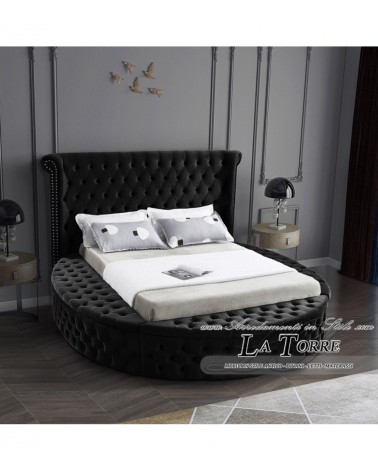 Kingsize-Doppelbett mit rundem Stauraum, modern, aus Samt oder Kunstleder in jeder Farbe, luxuriös