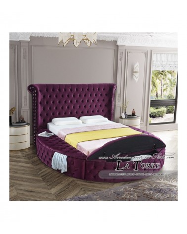 Kingsize-Doppelbett mit rundem Stauraum, modern, aus Samt oder Kunstleder in jeder Farbe, luxuriös
