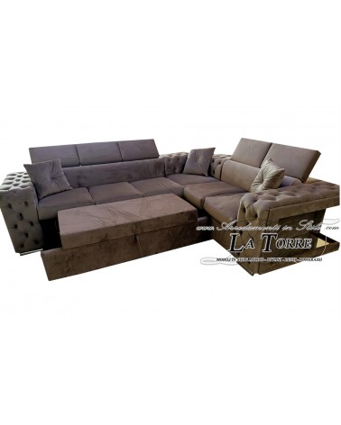 Divano 5 posti design moderno con penisola con o senza rete materasso ecopelle o velluto qualsiasi colore AZ57