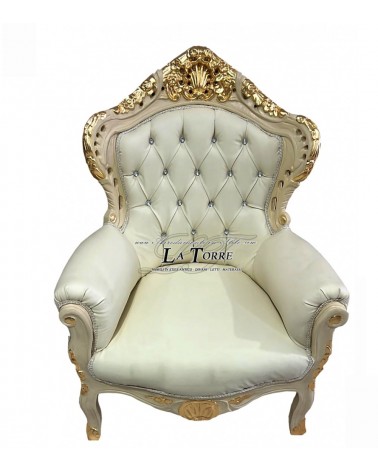 Sedia Poltrona Germany Trono Barocco ecopelle panna struttura avorio e oro AL4227