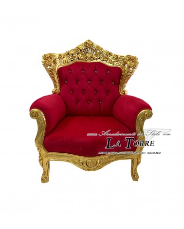 Barocker Thronsessel aus Gold und Burgunderrot mit Swarovski-Kristallen, Modell AL4227