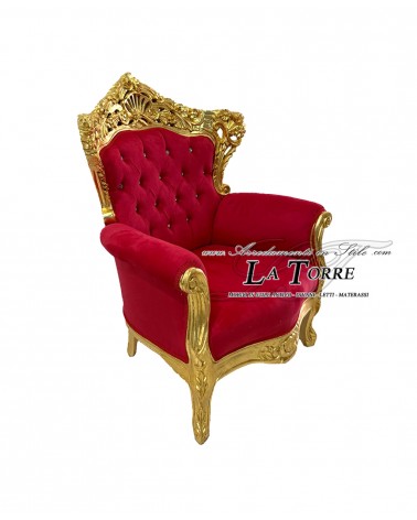 Barocker Thronsessel aus Gold und Burgunderrot mit Swarovski-Kristallen, Modell AL4227
