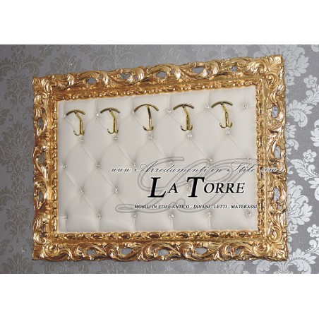 Coat rack with perforated frame wall coat hanger baroque gold eco-leather champagne GG