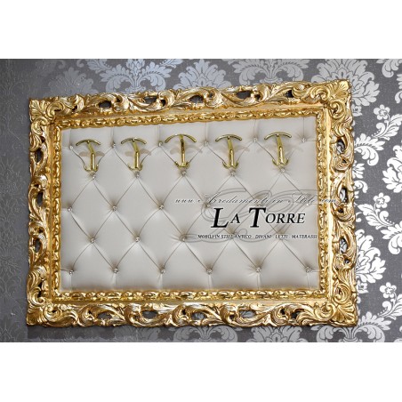 Coat rack with perforated frame wall coat hanger baroque gold eco-leather champagne GG