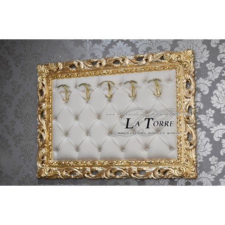 Coat rack with perforated frame wall coat hanger baroque gold eco-leather champagne GG
