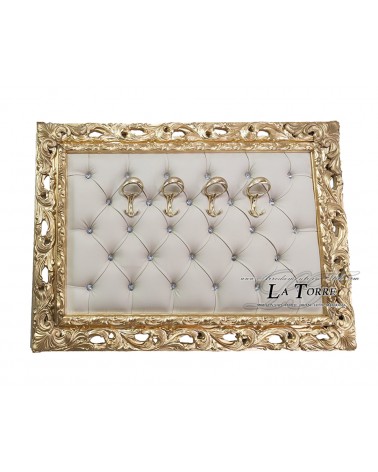 Coat rack with perforated frame wall coat hanger baroque gold eco-leather champagne GG