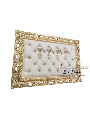 Coat rack with perforated frame wall coat hanger baroque gold eco-leather champagne GG