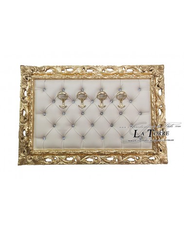 Coat rack with perforated frame wall coat hanger baroque gold eco-leather champagne GG