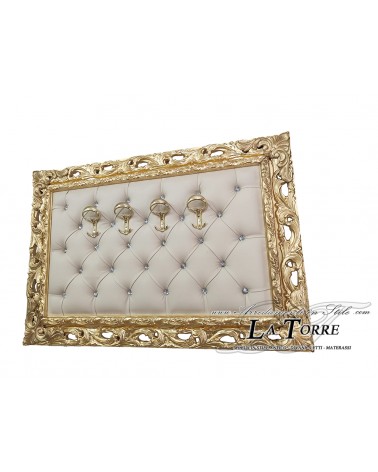 Coat rack with perforated frame wall coat hanger baroque gold eco-leather champagne GG