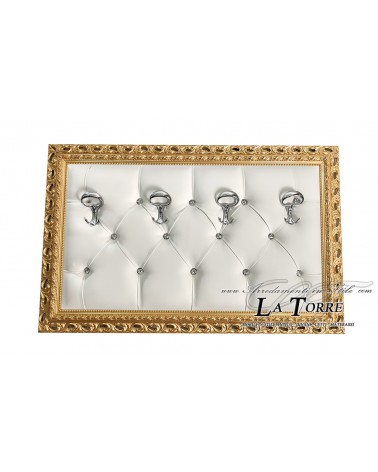 Coat rack with perforated frame wall coat hanger baroque gold white eco-leather G