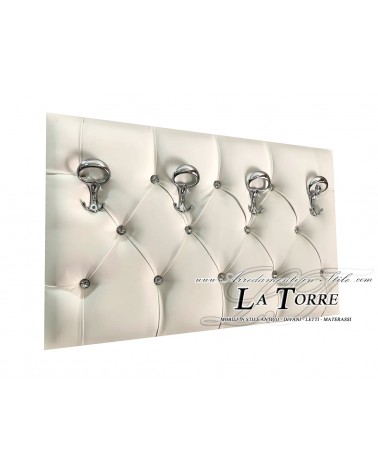 Wall coat hanger capitonné coat stand white faux leather swarovski