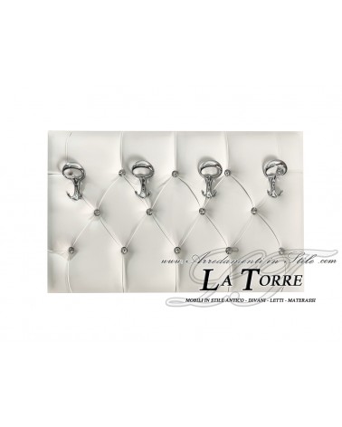 Wall coat hanger capitonné coat stand white faux leather swarovski