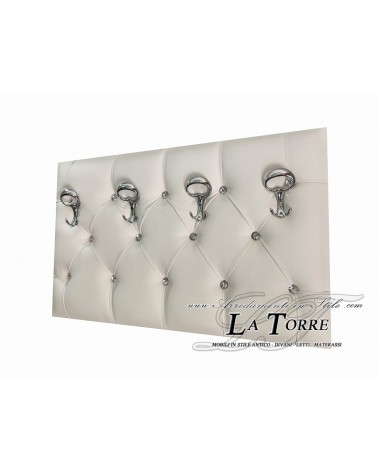 Wandgarderobe, Capitonné-Garderobenständer, weißes Kunstleder, Swarovski-Kristalle