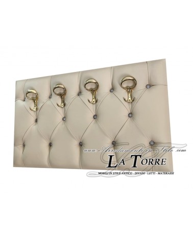 Wandgarderobe, Capitonné-Garderobenständer, weißes Kunstleder, Swarovski-Kristalle