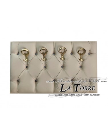 Wandgarderobe, Capitonné-Garderobenständer, weißes Kunstleder, Swarovski-Kristalle