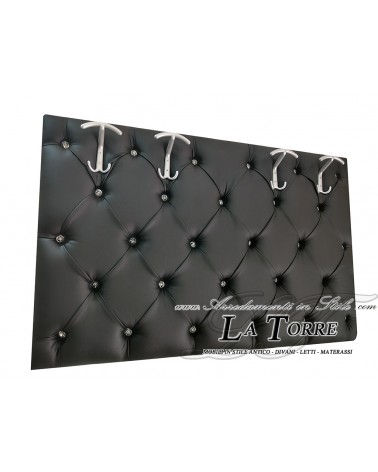 Wandgarderobe, Capitonné-Garderobenständer, weißes Kunstleder, Swarovski-Kristalle