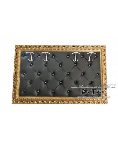 Coat rack with perforated frame wall coat hanger baroque gold black eco leather G
