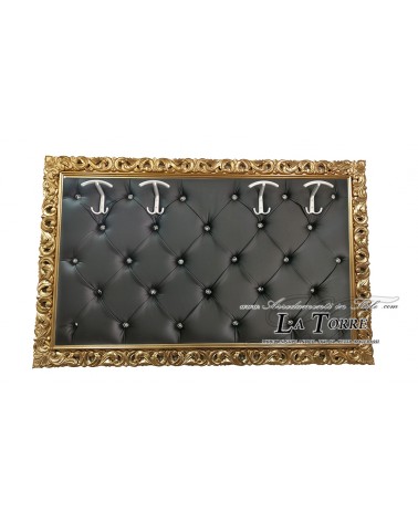 Coat rack with perforated frame wall coat hanger baroque gold black eco-leather 1135