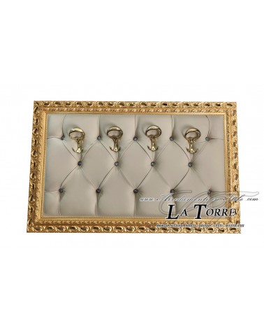 Coat rack with perforated frame wall coat hanger baroque gold eco-leather ivory 1135