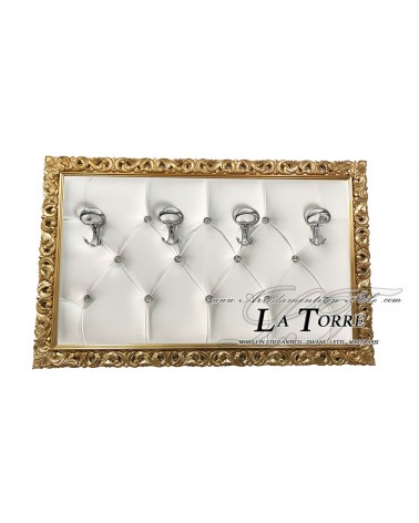 Coat rack with perforated frame wall coat hanger baroque gold white eco-leather 1135