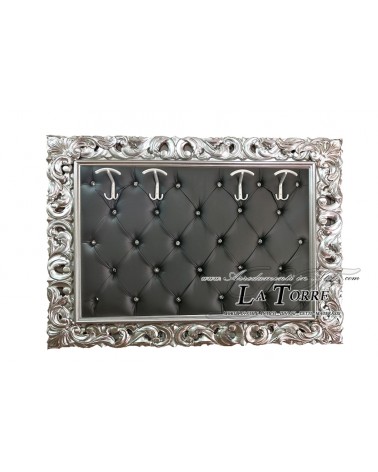 Barocke Wandgarderobe Silber Schwarz Kunstleder Swarovski 1135
