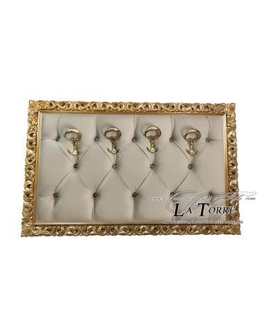 Coat rack with perforated frame wall coat hanger baroque gold eco-leather ivory G