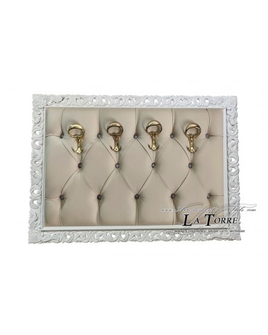 Coat rack with perforated frame wall coat hanger baroque white eco-leather ivory 1135