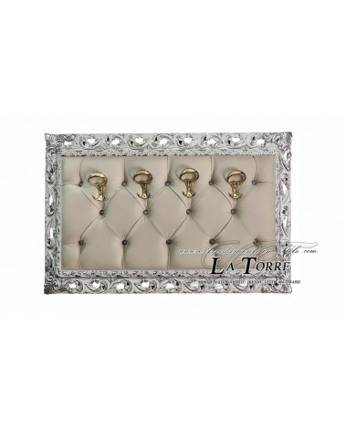 Coat rack with perforated frame wall mounted baroque coat hanger white with silver details eco-leather champagne GG