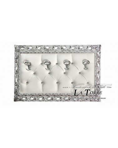 Coat rack with perforated frame wall mounted baroque coat rack white with silver details white eco-leather GG