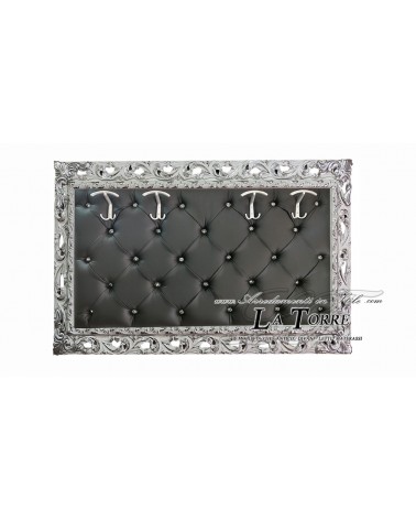Coat rack with perforated frame wall mounted baroque coat stand white with silver details black eco-leather GG