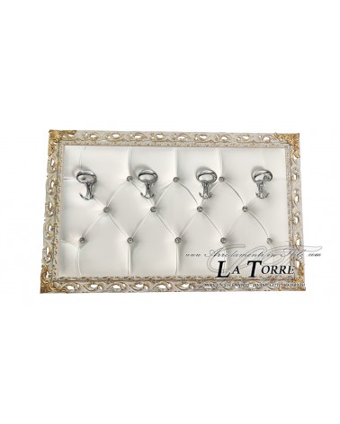 Coat rack with perforated frame for wall baroque coat stand ivory with gold details white eco-leather GG