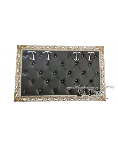 Appendiabiti con cornice traforata da muro attaccapanni barocco avorio con particolari oro ecopelle nera GG