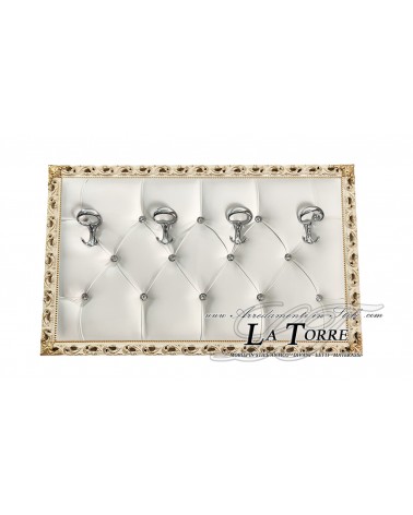 Coat rack with perforated frame for wall baroque coat stand ivory with gold details white eco-leather GG
